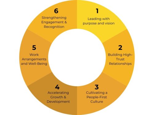 Circular graph with 6 categories explaining the employee experience journey